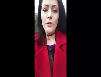 Horny slut masturbates in public