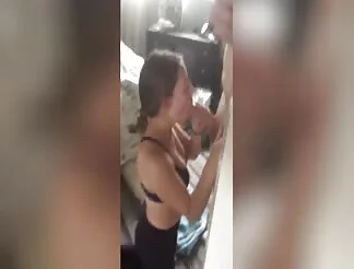 Skinny cutie goes on her knees to give head