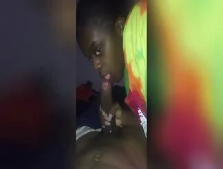 Ebony cutie sucks and rides a big black dick