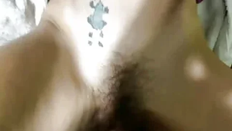 Skinny granny with hairy pussy creampied while watching porn