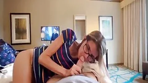 Skinny granny giving blowjob before creampied