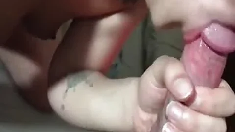 Brunette sucking and getting fat cumshot