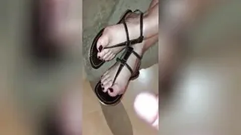Guy cums on my sexy feet and sandals