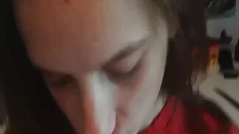 Submissive naughty kneels and eats the cum