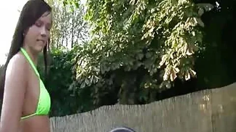 Hottie sucks dick before being anal banged outdoors