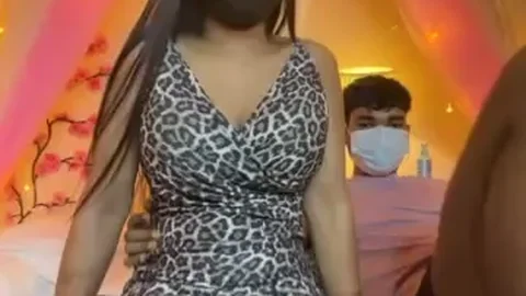 Masked Indian Babe Shows Tits, Gives Blowjob Live