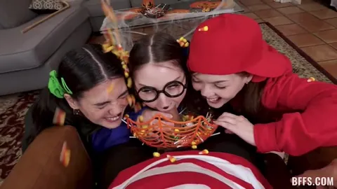 “We’re The Clitmunks!” Three Friends Share A Big Cock For Halloween (Orgy)
